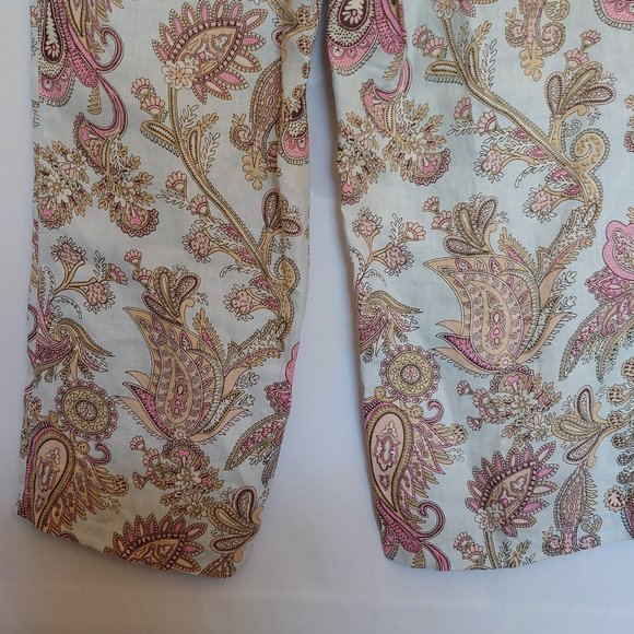 Tommy Hilfiger 100% linen pale blue, pink, gold paisley pastel crop pants SZ 10 - Picture 8 of 10